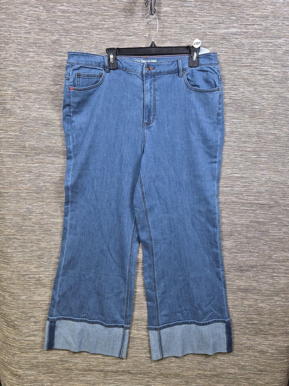 Peace Love World Jeans Womens 18W Blue Wide Leg Stretch Denim Cuffed Hem NEW